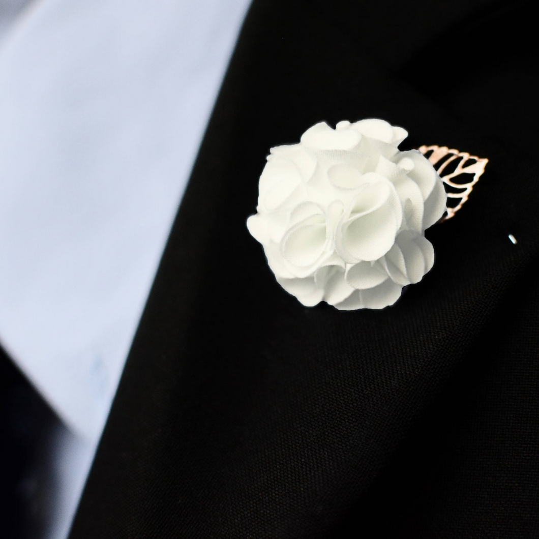 Small White Handmade Lapel Pin with Gold Leaf