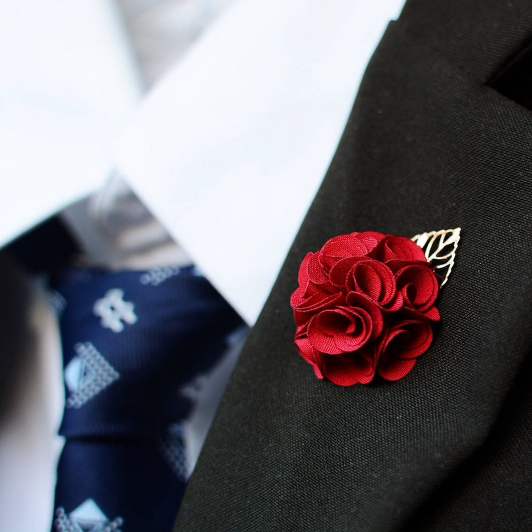 Small Red Handmade Lapel Pin with Gold Leaf