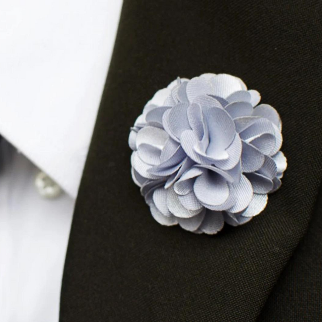 Silver Peony Handmade Flower Lapel Pin