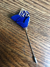 Load image into Gallery viewer, Small Royal Blue Handmade Lily Flower Lapel Pin with Gold Leaf
