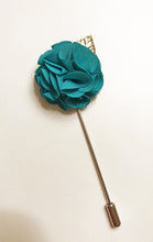 Load image into Gallery viewer, Small Teal Handmade Lapel Pin with Gold Leaf
