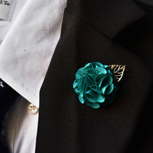 Load image into Gallery viewer, Small Teal Handmade Lapel Pin with Gold Leaf
