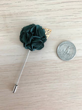 Load image into Gallery viewer, Small Dark Green Handmade Lapel Pin with Gold Leaf
