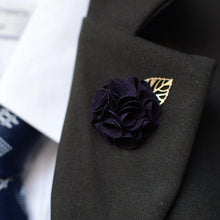 Load image into Gallery viewer, Small Dark Purple Handmade Lapel Pin with Gold Leaf
