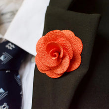 Load image into Gallery viewer, Orange Rose Handmade Flower Lapel Pin (Butterfly Clutch Pin)
